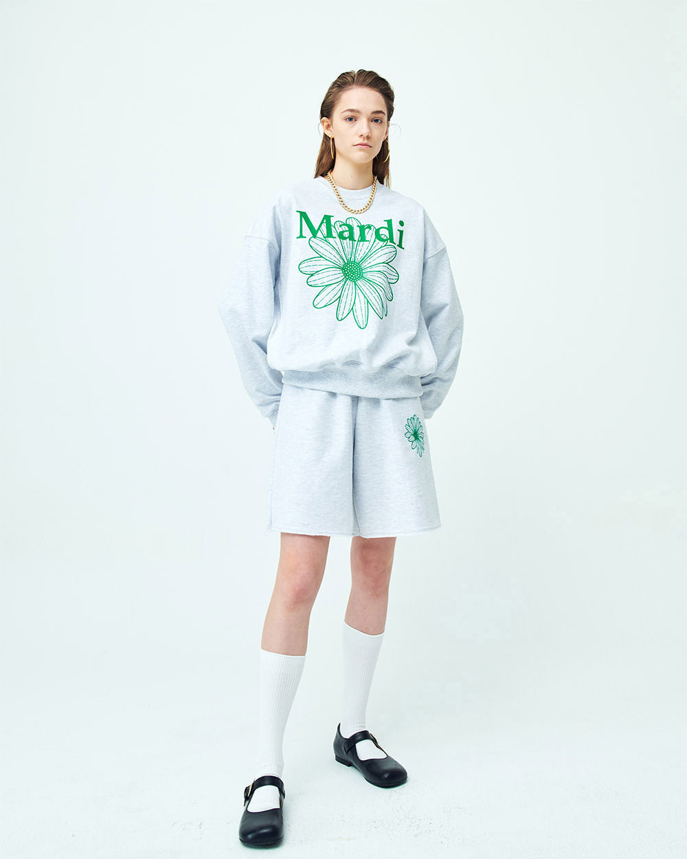 MARDI MERCREDI -  SWEATSHIRT FLOWERMARDI_HEATHER GREEN