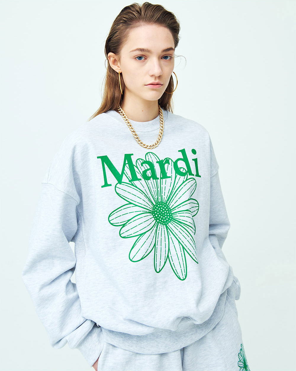 MARDI MERCREDI -  SWEATSHIRT FLOWERMARDI_HEATHER GREEN