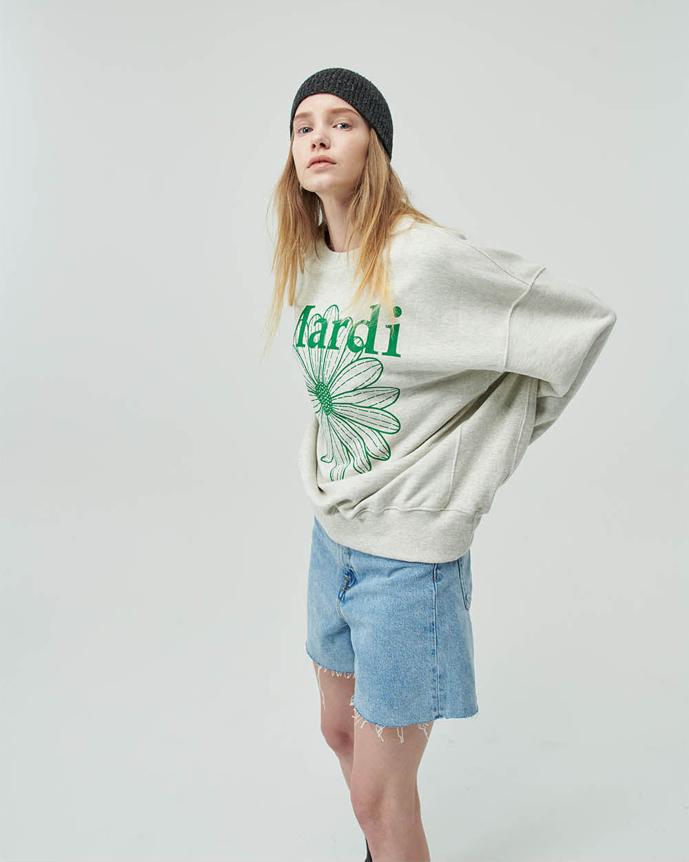 MARDI MERCREDI -  SWEATSHIRT FLOWERMARDI_OATMEAL GREEN