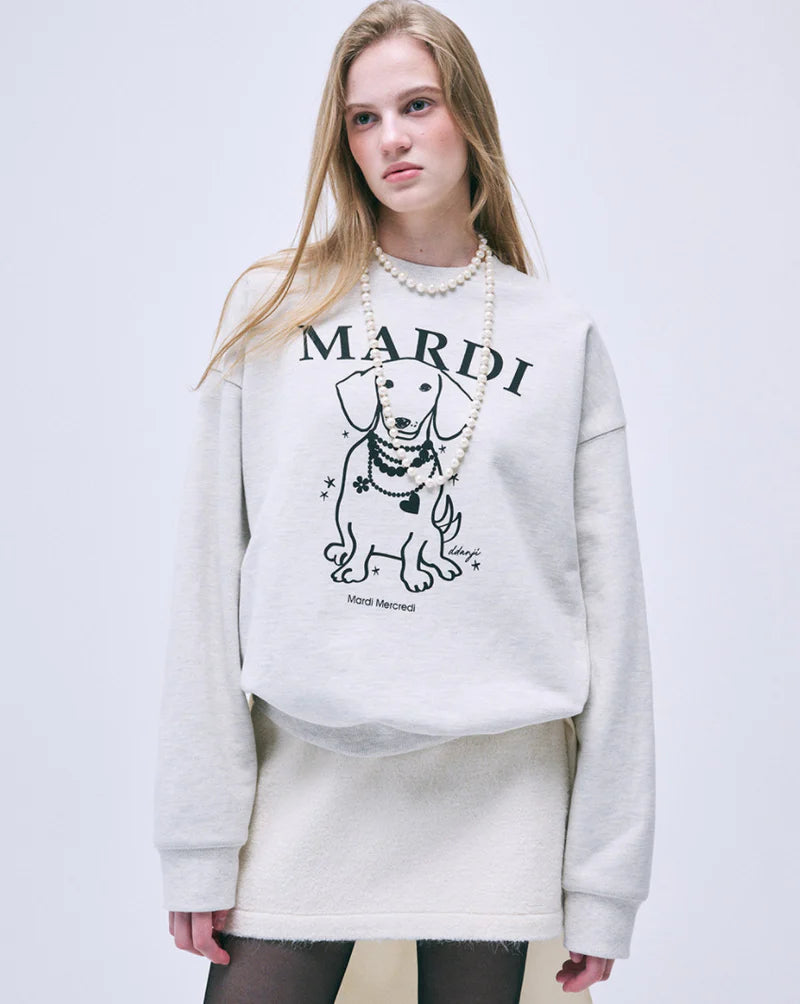 MARDI MERCREDI -  SWEATSHIRT SWING THE TAIL DDANJI PEARL NECKLACE_OATMEAL BLACK