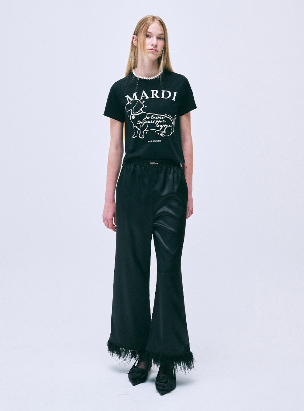 MARDI MERCREDI -  SLIM TSHIRT SWING THE TAIL DDANJI FLOWER CHOKER_BLACK IVORY (DISPATCH IN 48HRS)