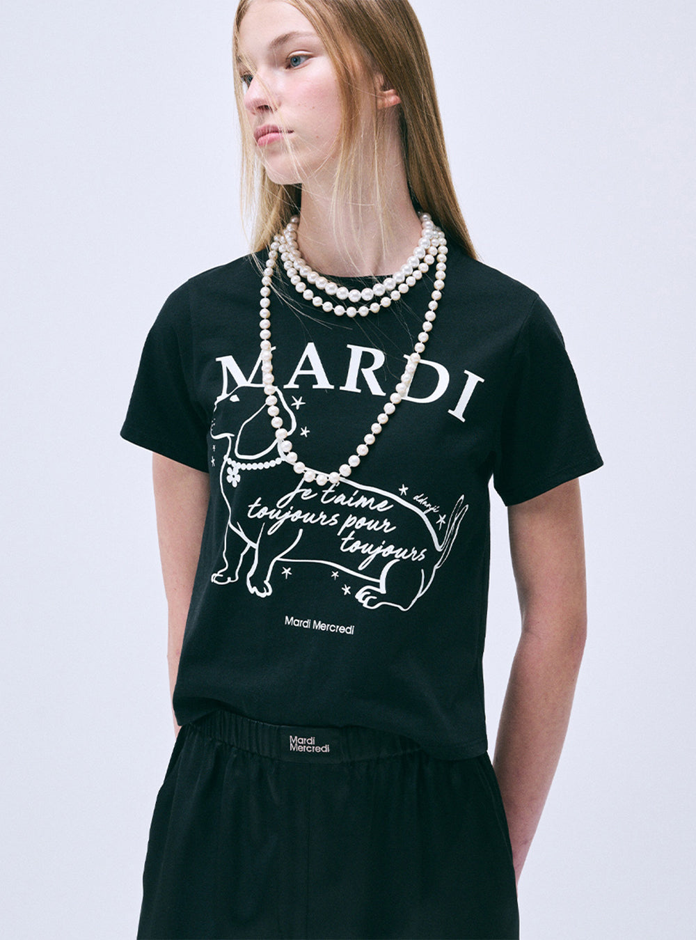 MARDI MERCREDI -  SLIM TSHIRT SWING THE TAIL DDANJI FLOWER CHOKER_BLACK IVORY (DISPATCH IN 48HRS)