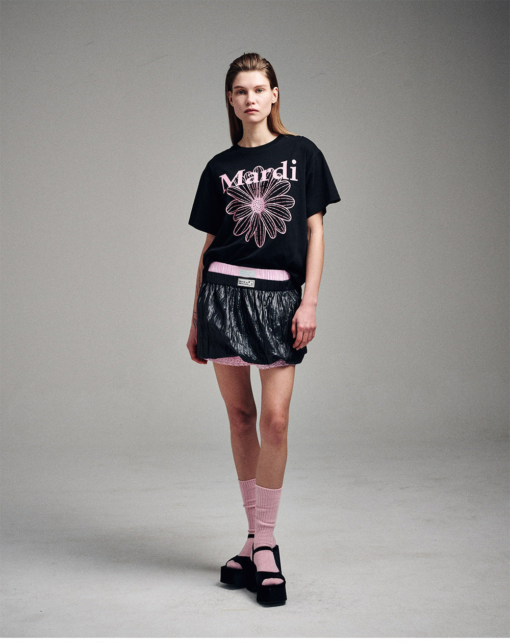 MARDI MERCREDI -  TSHIRT FLOWERMARDI_BLACK PINK