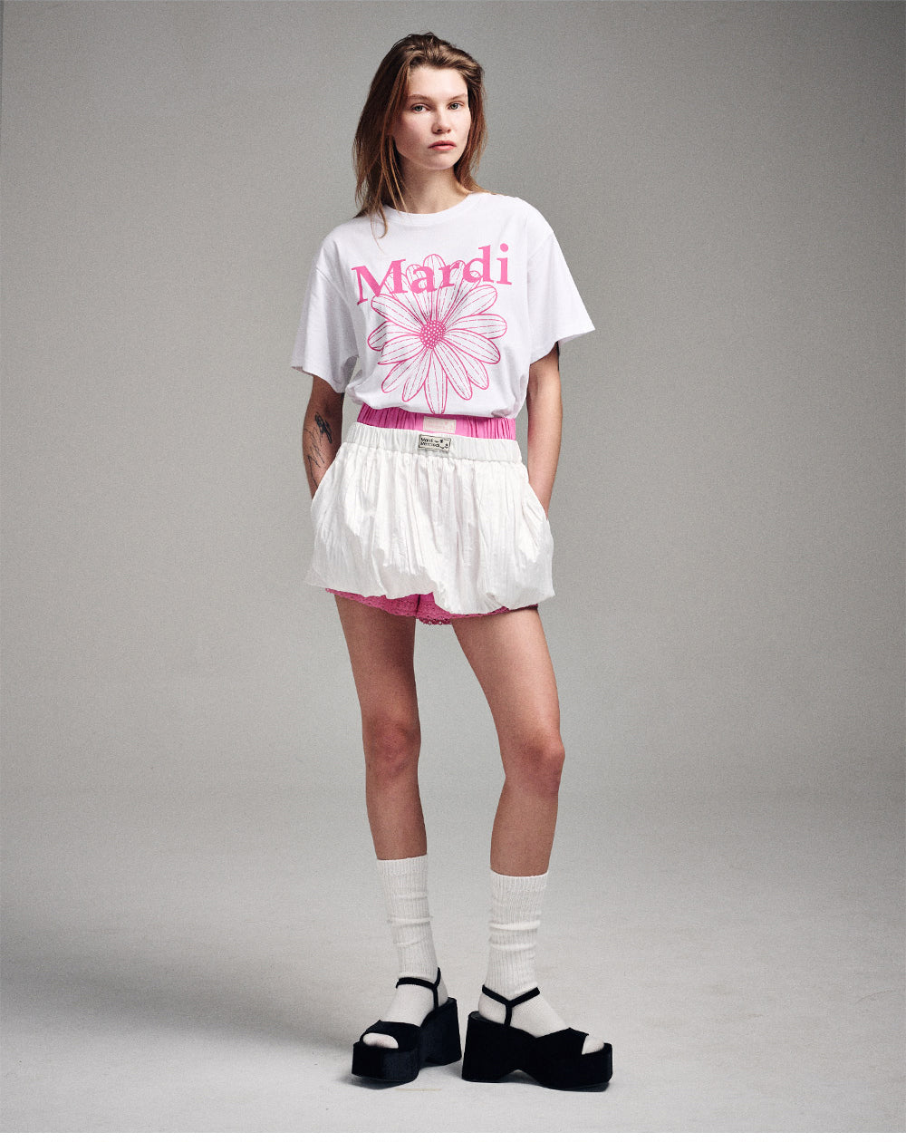 MARDI MERCREDI -  TSHIRT FLOWERMARDI_WHITE PINK