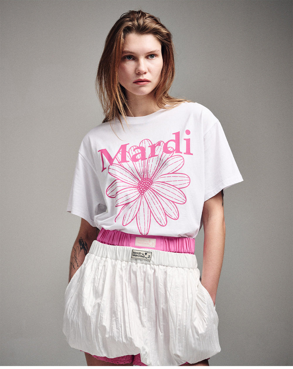 MARDI MERCREDI -  TSHIRT FLOWERMARDI_WHITE PINK