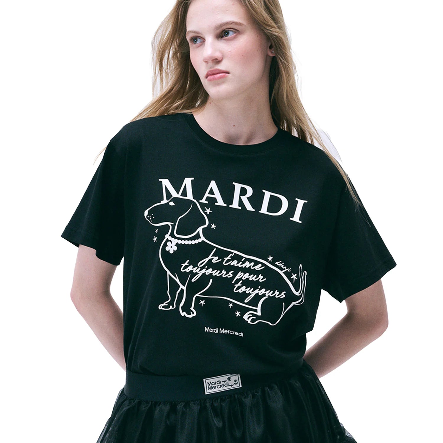 MARDI MERCREDI -  TSHIRT SWING THE TAIL DDANJI FLOWER CHOKER_BLACK IVORY