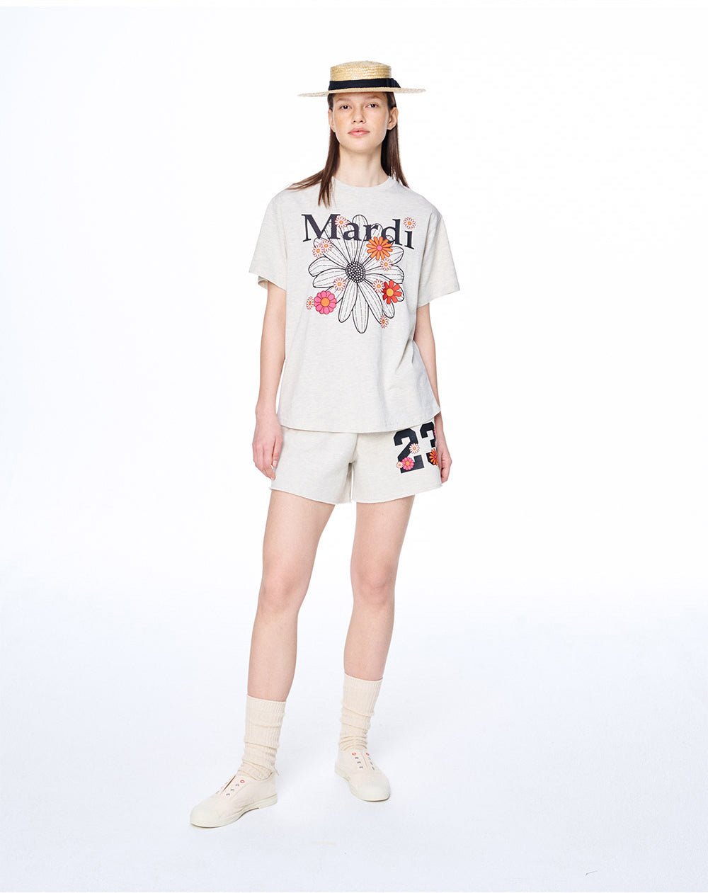 MARDI MERCREDI -  TSHIRT FLOWERMARDI BLOSSOM_OATMEAL BLACK