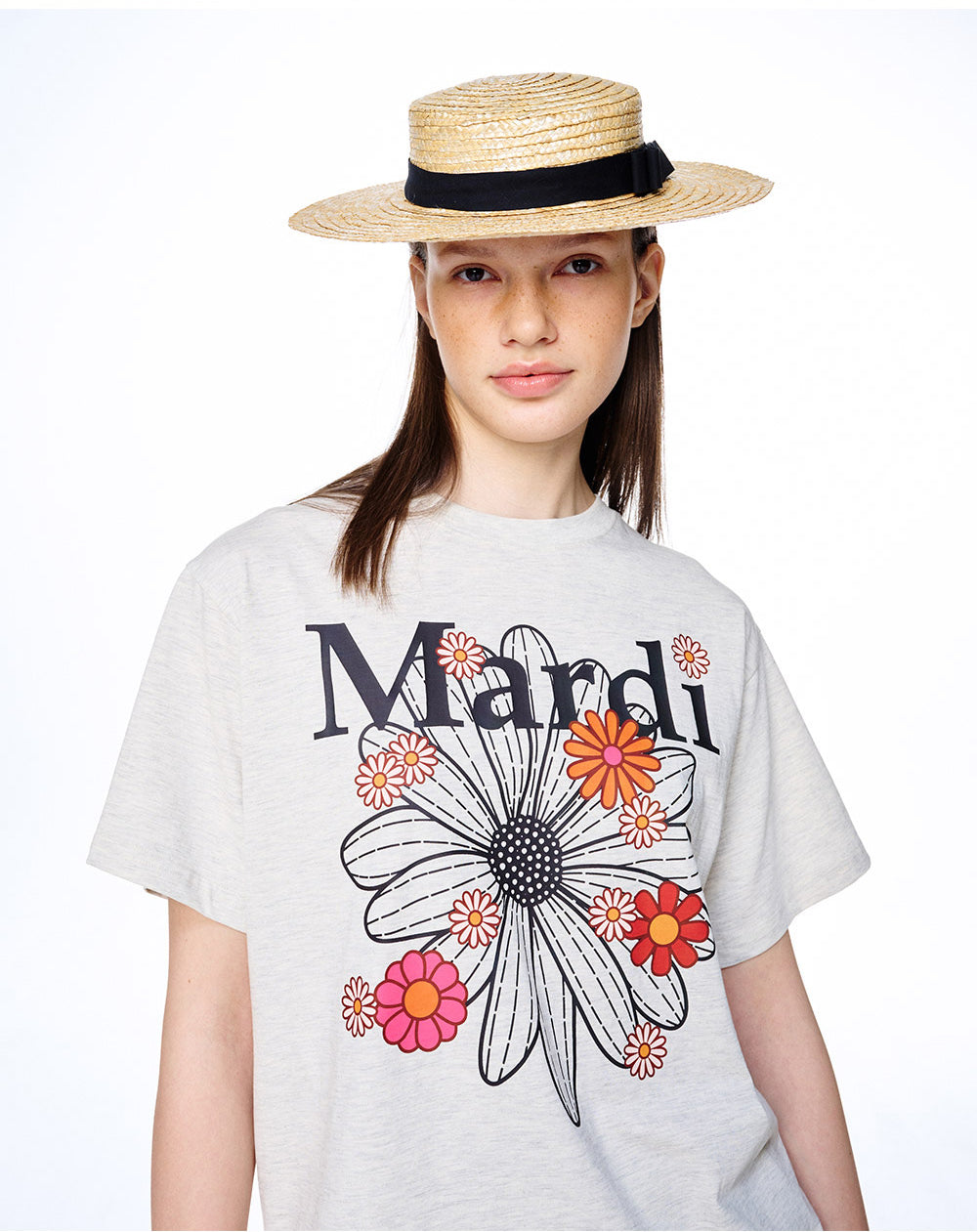 MARDI MERCREDI -  TSHIRT FLOWERMARDI BLOSSOM_OATMEAL BLACK