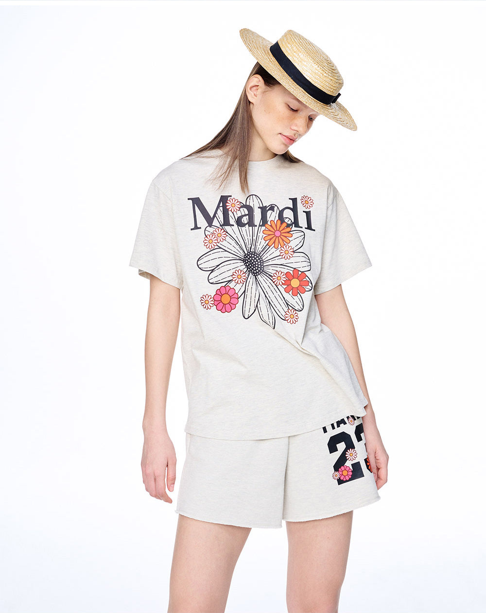 MARDI MERCREDI -  TSHIRT FLOWERMARDI BLOSSOM_OATMEAL BLACK