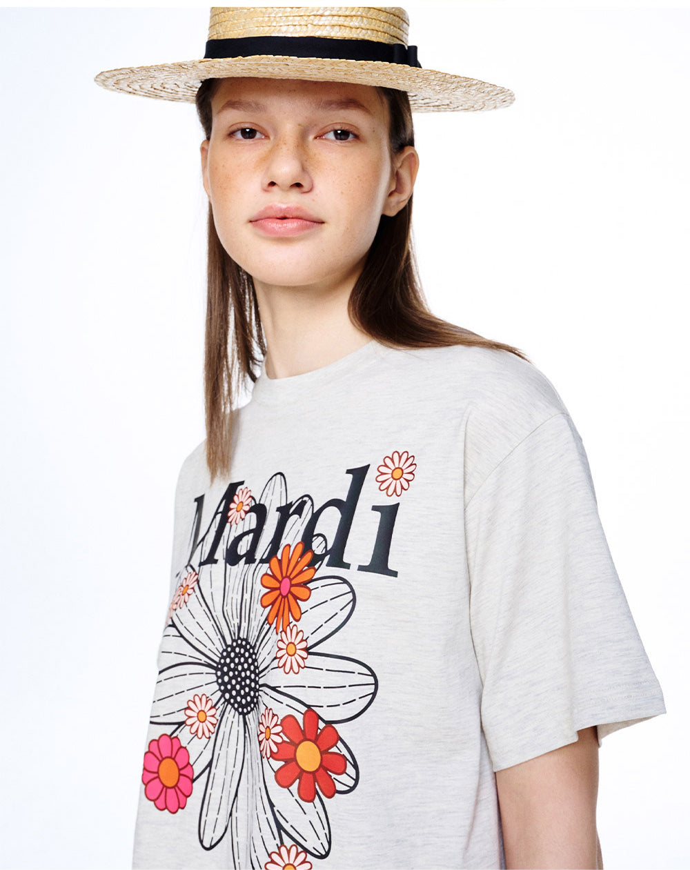 MARDI MERCREDI -  TSHIRT FLOWERMARDI BLOSSOM_OATMEAL BLACK