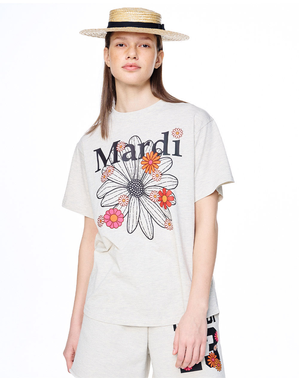 MARDI MERCREDI -  TSHIRT FLOWERMARDI BLOSSOM_OATMEAL BLACK