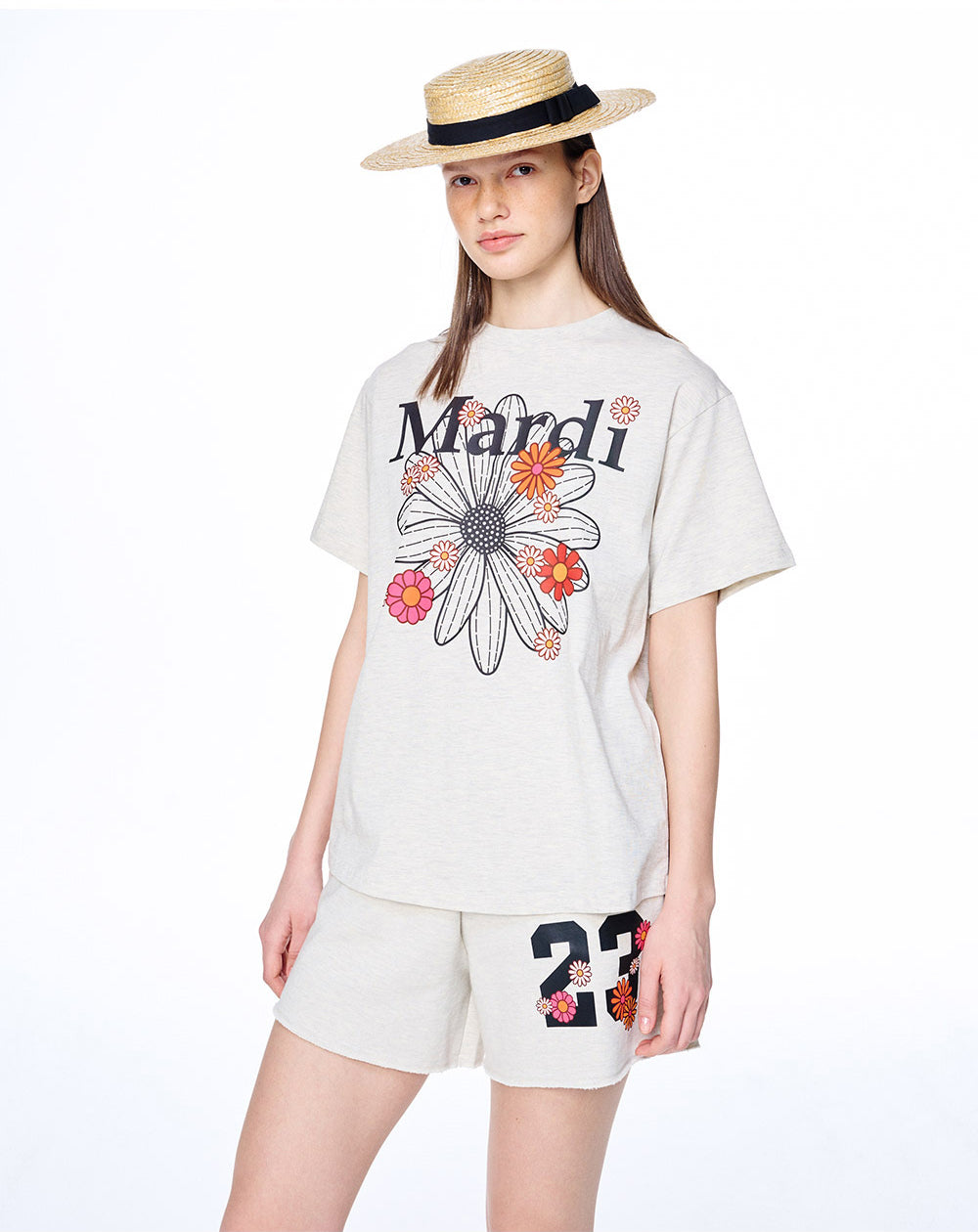 MARDI MERCREDI -  TSHIRT FLOWERMARDI BLOSSOM_OATMEAL BLACK