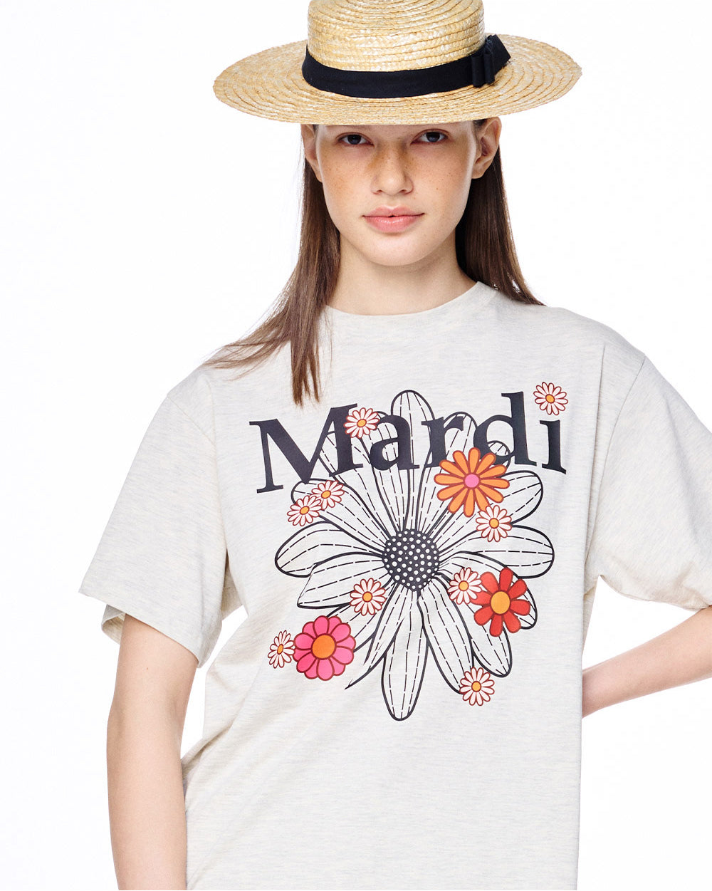 MARDI MERCREDI -  TSHIRT FLOWERMARDI BLOSSOM_OATMEAL BLACK