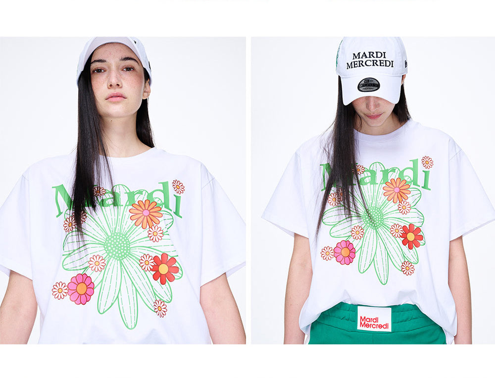 MARDI MERCREDI -  TSHIRT FLOWERMARDI BLOSSOM_WHITE GREEN