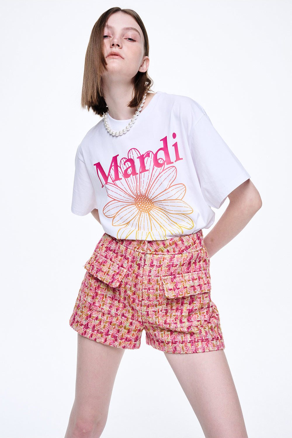 MARDI MERCREDI -  TSHIRT FLOWERMARDI GRADATION_WHITE PINK