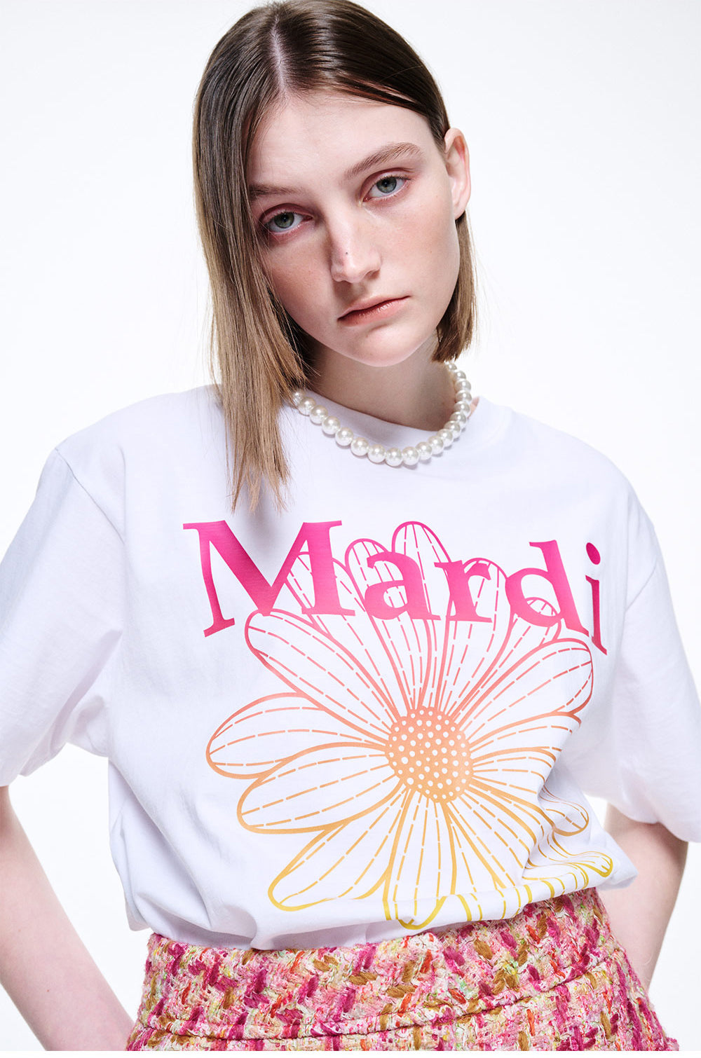 MARDI MERCREDI -  TSHIRT FLOWERMARDI GRADATION_WHITE PINK