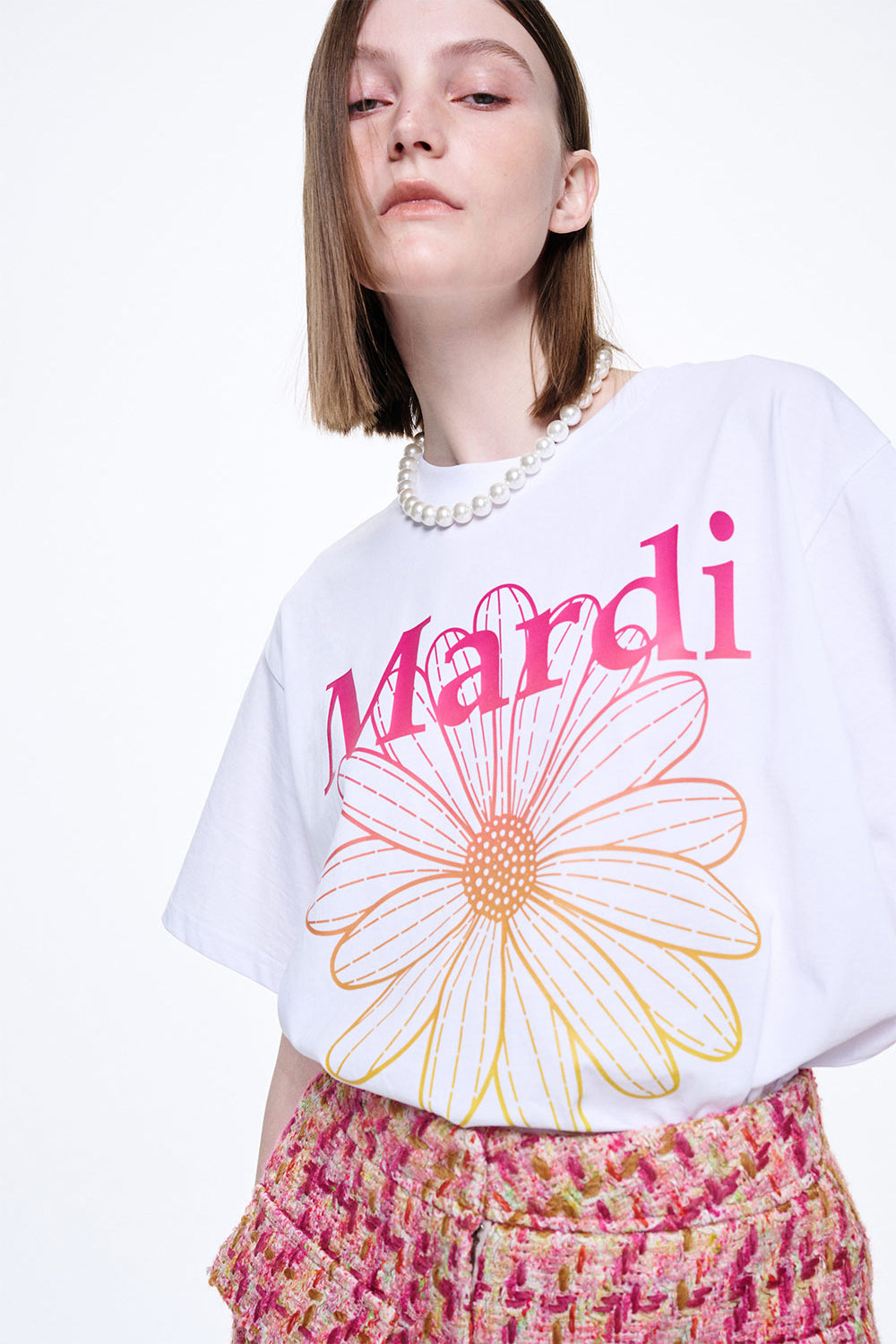 MARDI MERCREDI -  TSHIRT FLOWERMARDI GRADATION_WHITE PINK