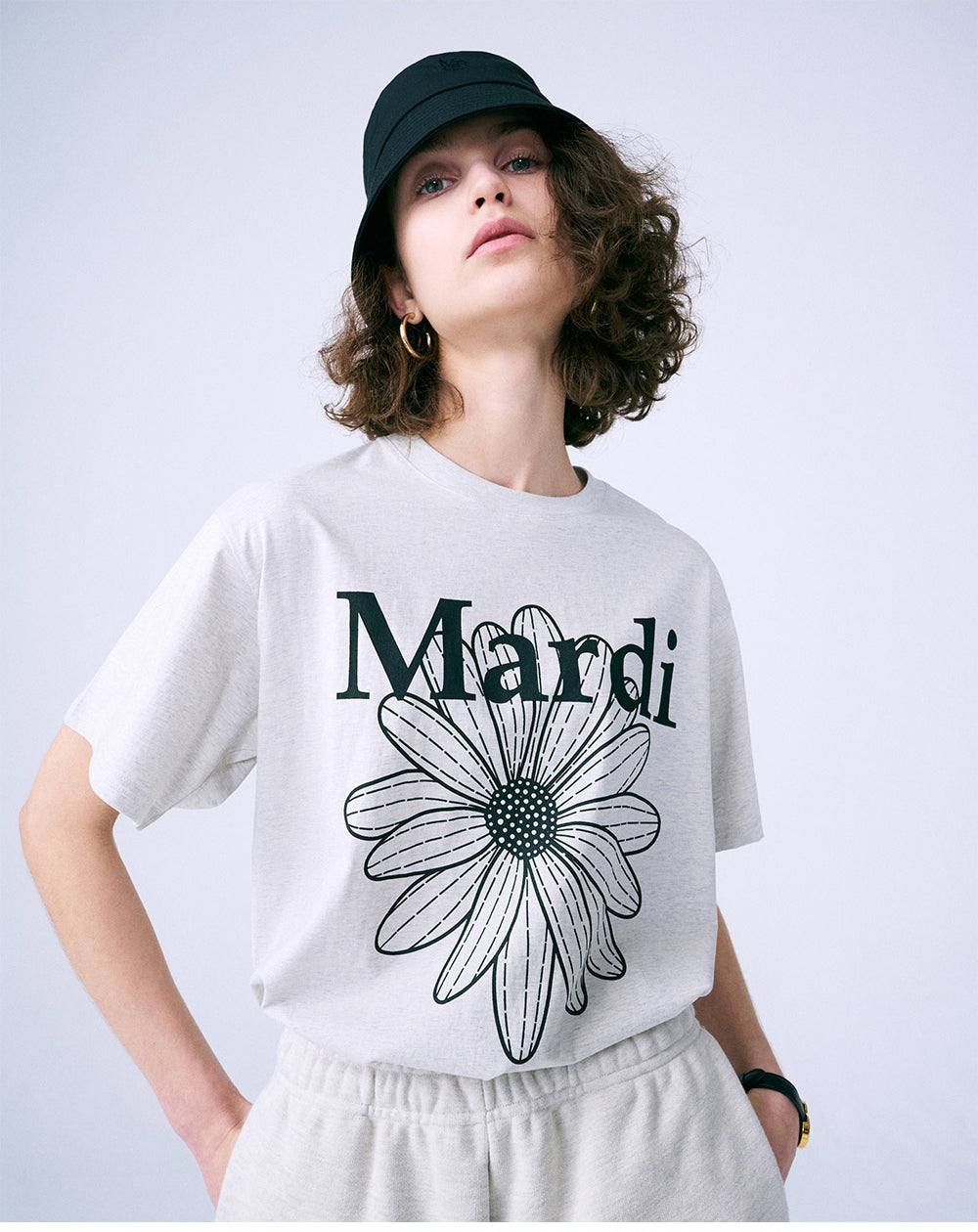 MARDI MERCREDI -  TSHIRT FLOWERMARDI_OATMEAL BLACK