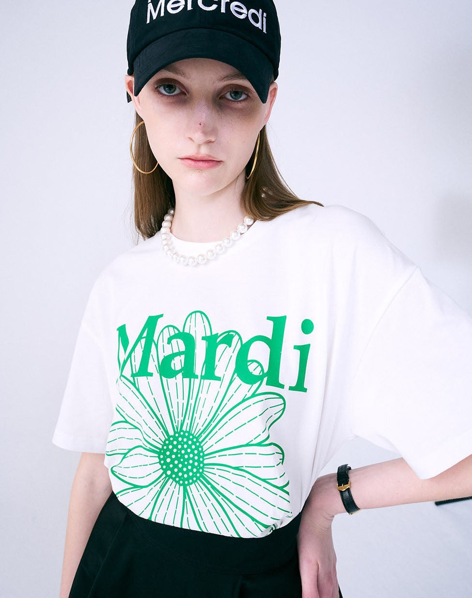 MARDI MERCREDI -  TSHIRT FLOWERMARDI_WHITE GREEN