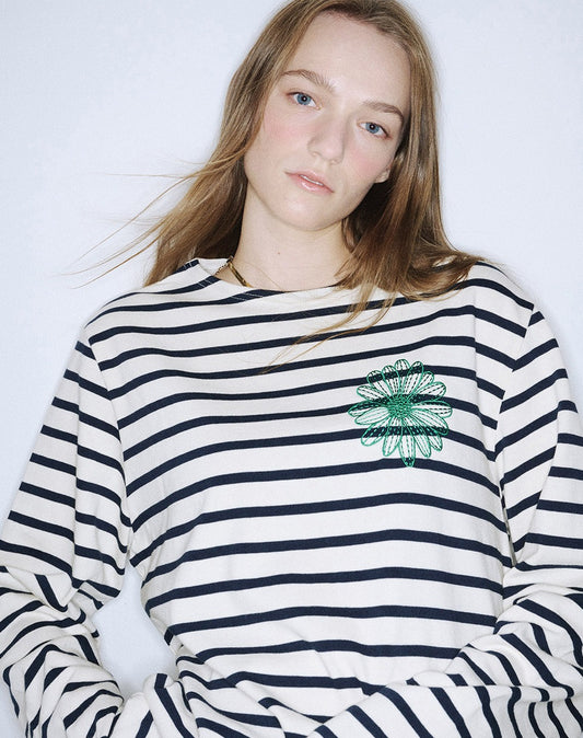 MARDI MERCREDI -  TSHIRT LONG SLEEVE STRIPE_IVORY GREEN