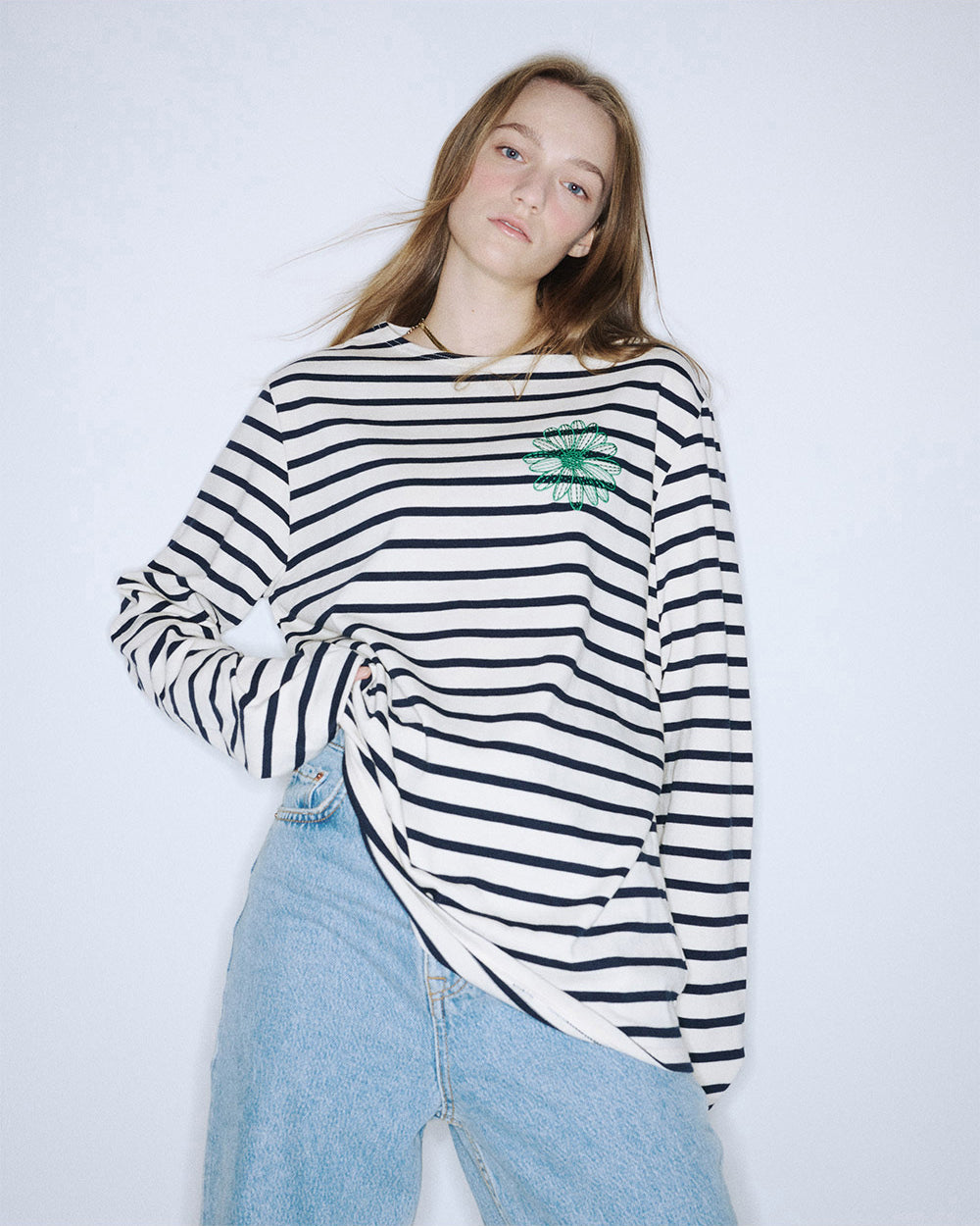 MARDI MERCREDI -  TSHIRT LONG SLEEVE STRIPE_IVORY GREEN