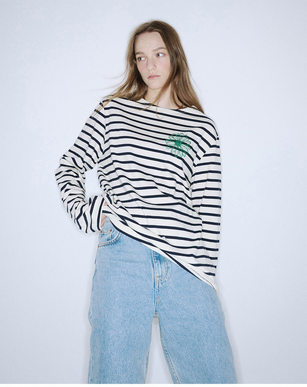 MARDI MERCREDI -  TSHIRT LONG SLEEVE STRIPE_IVORY GREEN