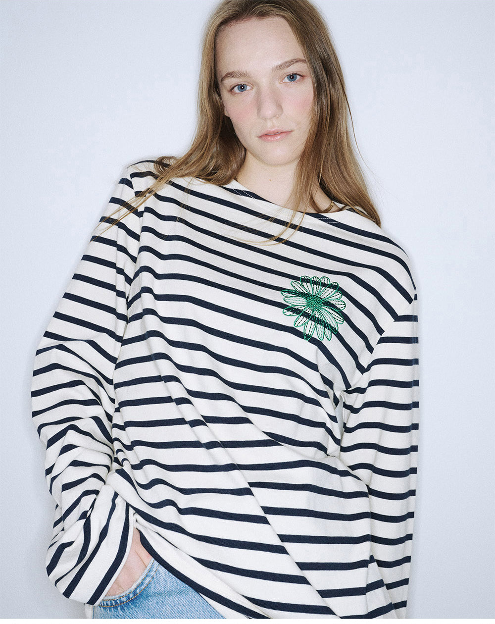 MARDI MERCREDI -  TSHIRT LONG SLEEVE STRIPE_IVORY GREEN