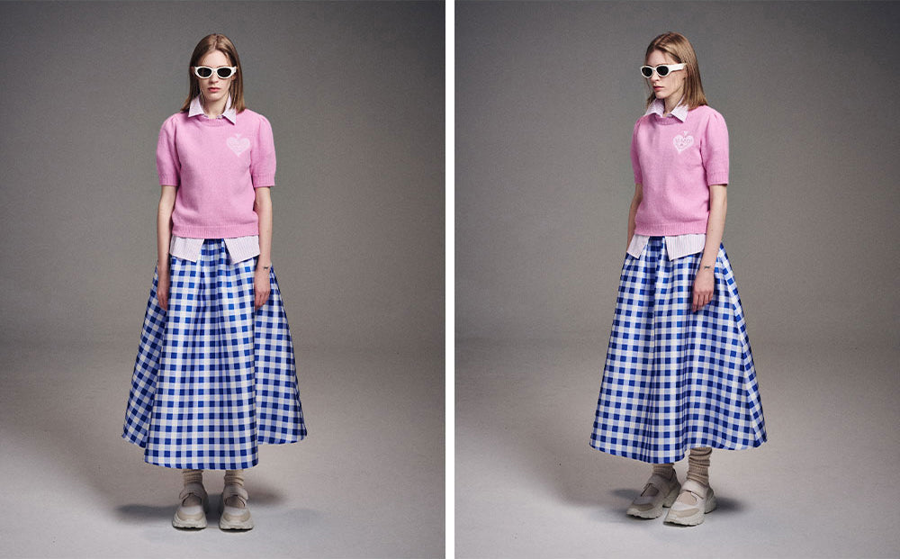 MARDI MERCREDI -  VOLUME MAXI SKIRT MICADO GINGHAM PLAID_BLUE