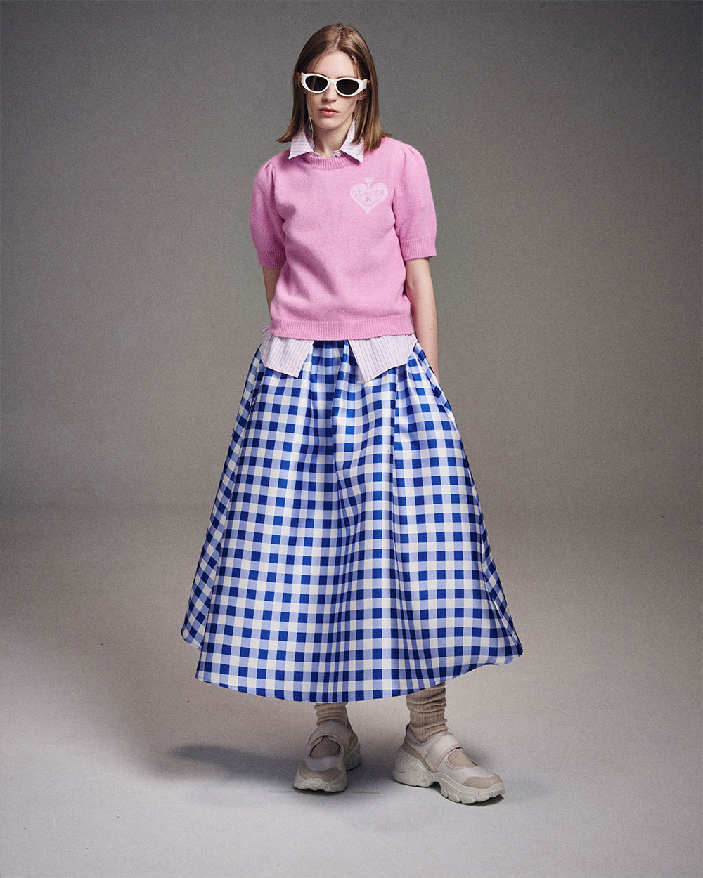 MARDI MERCREDI -  VOLUME MAXI SKIRT MICADO GINGHAM PLAID_BLUE