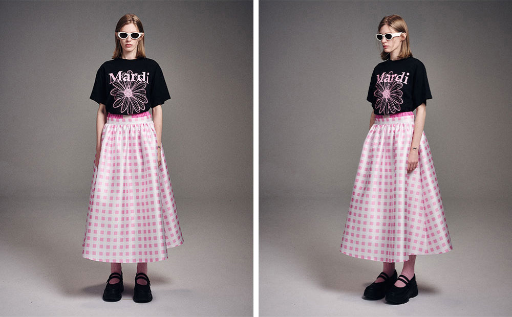 MARDI MERCREDI -  VOLUME MAXI SKIRT MICADO GINGHAM PLAID_PINK