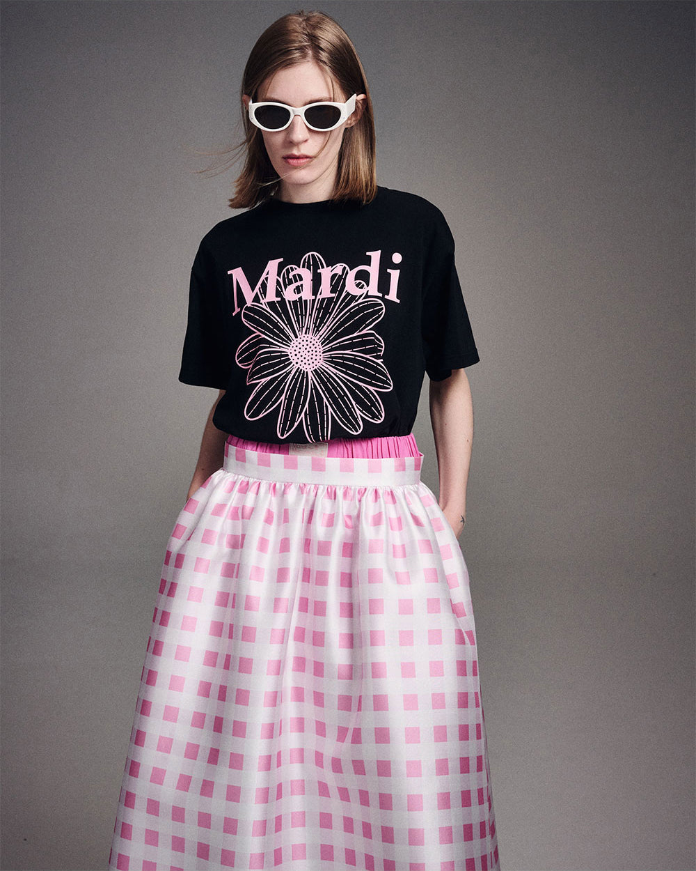 MARDI MERCREDI -  VOLUME MAXI SKIRT MICADO GINGHAM PLAID_PINK