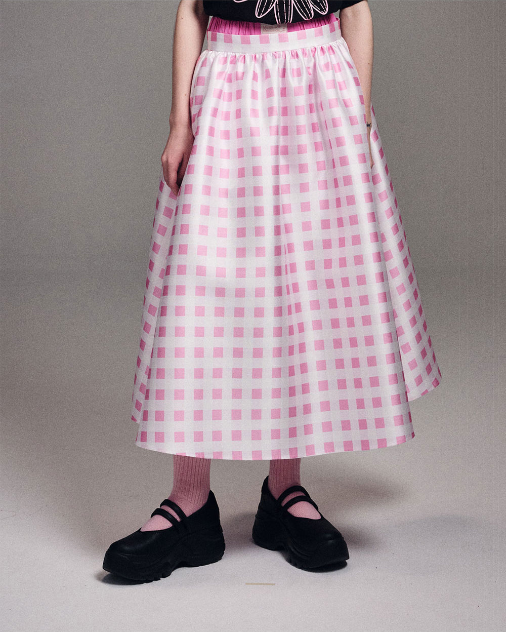 MARDI MERCREDI -  VOLUME MAXI SKIRT MICADO GINGHAM PLAID_PINK