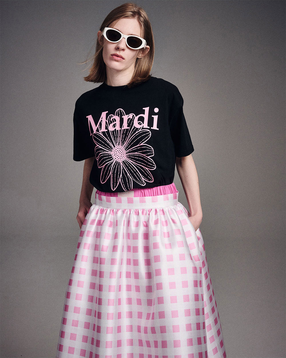 MARDI MERCREDI -  VOLUME MAXI SKIRT MICADO GINGHAM PLAID_PINK