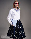 MARDI MERCREDI -  VOLUME MIDI SKIRT CRAPE DOT_NAVY