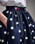 MARDI MERCREDI -  VOLUME MIDI SKIRT CRAPE DOT_NAVY