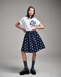 MARDI MERCREDI -  VOLUME MIDI SKIRT CRAPE DOT_NAVY