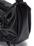 MATIN KIM - HALF SHIRRING RIBBON ROUND BAG IN BLACK