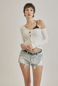 THREETIMES -  One-shoulder button tee ivory