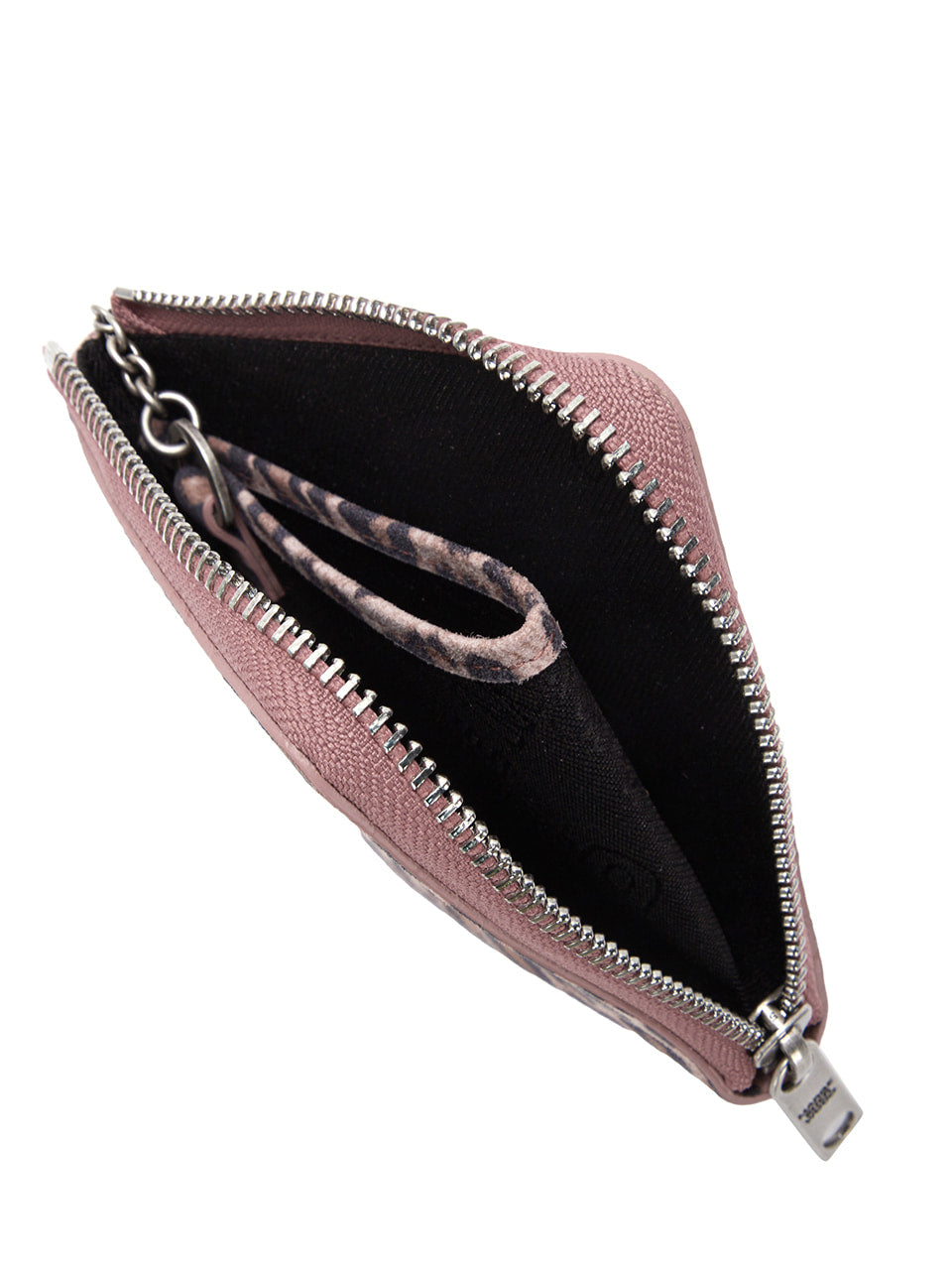 MARGESHERWOOD - HEART HALF ZIPPER WALLET_SILVER LOGO_pink leopard suede