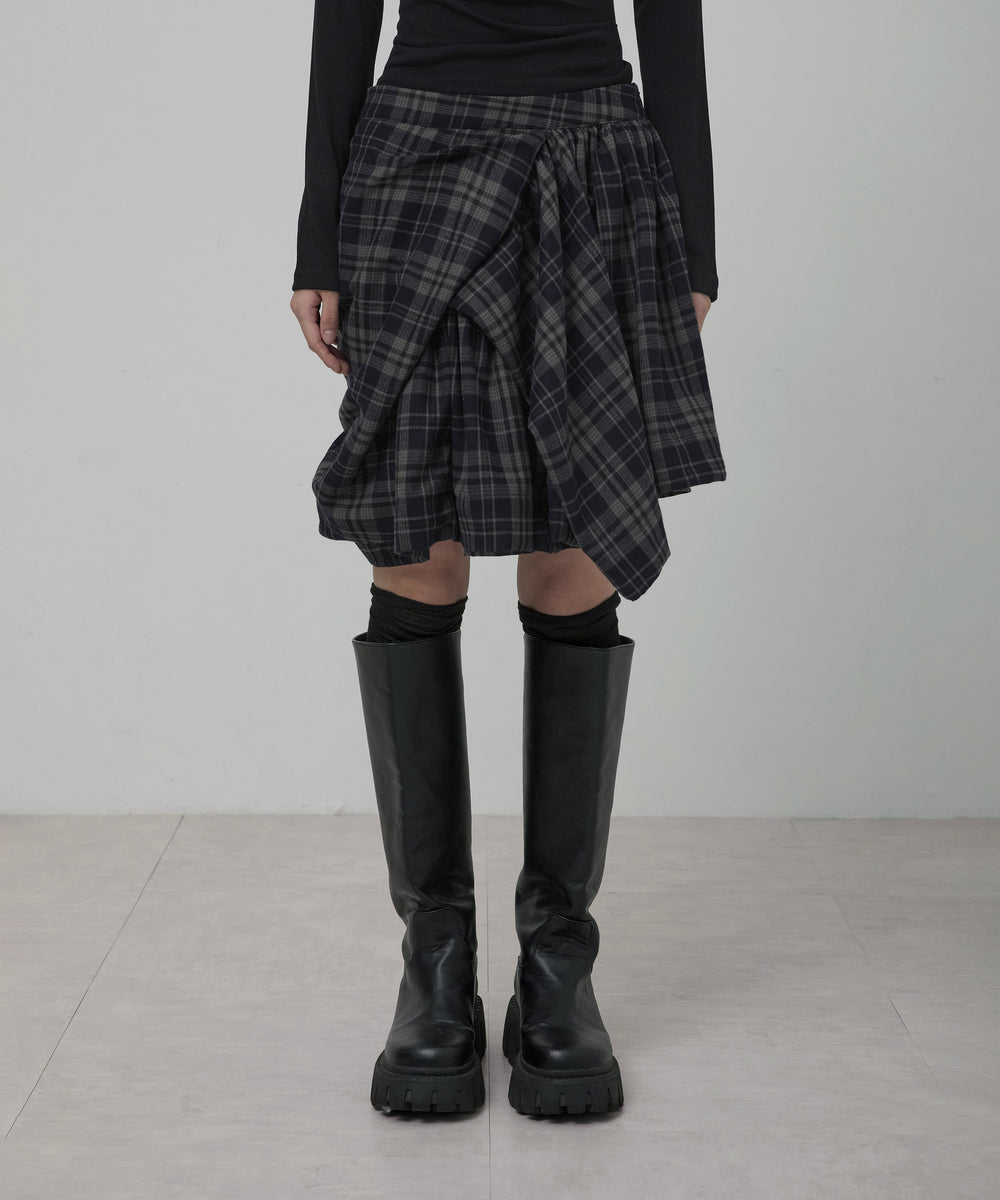 FLAREUP - Asymmetrical Draped Layered Skirt / Checkered