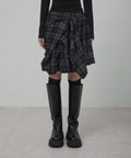 FLAREUP - Asymmetrical Draped Layered Skirt / Checkered