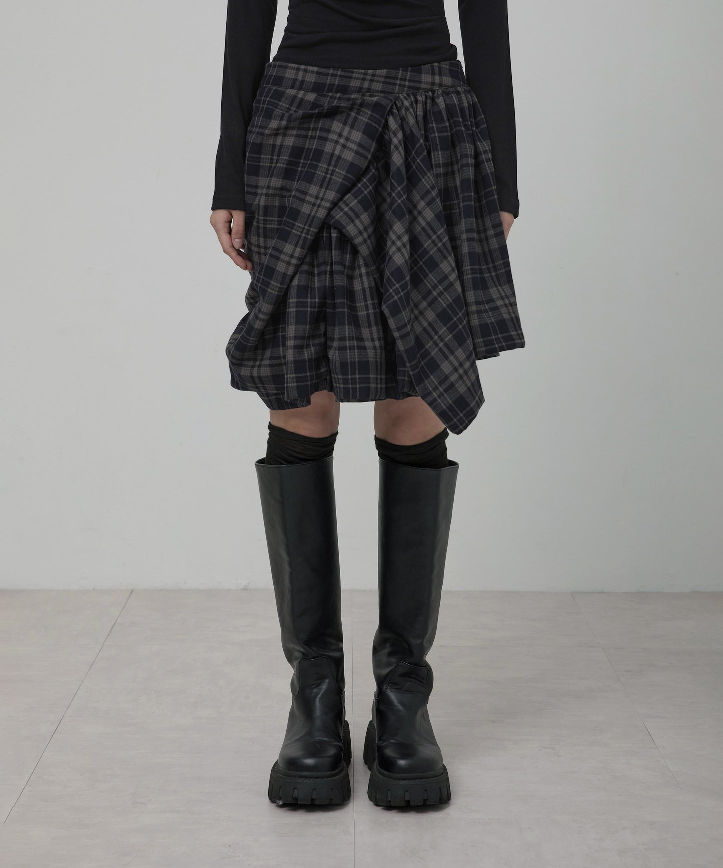 FLAREUP - Asymmetrical Draped Layered Skirt / Checkered