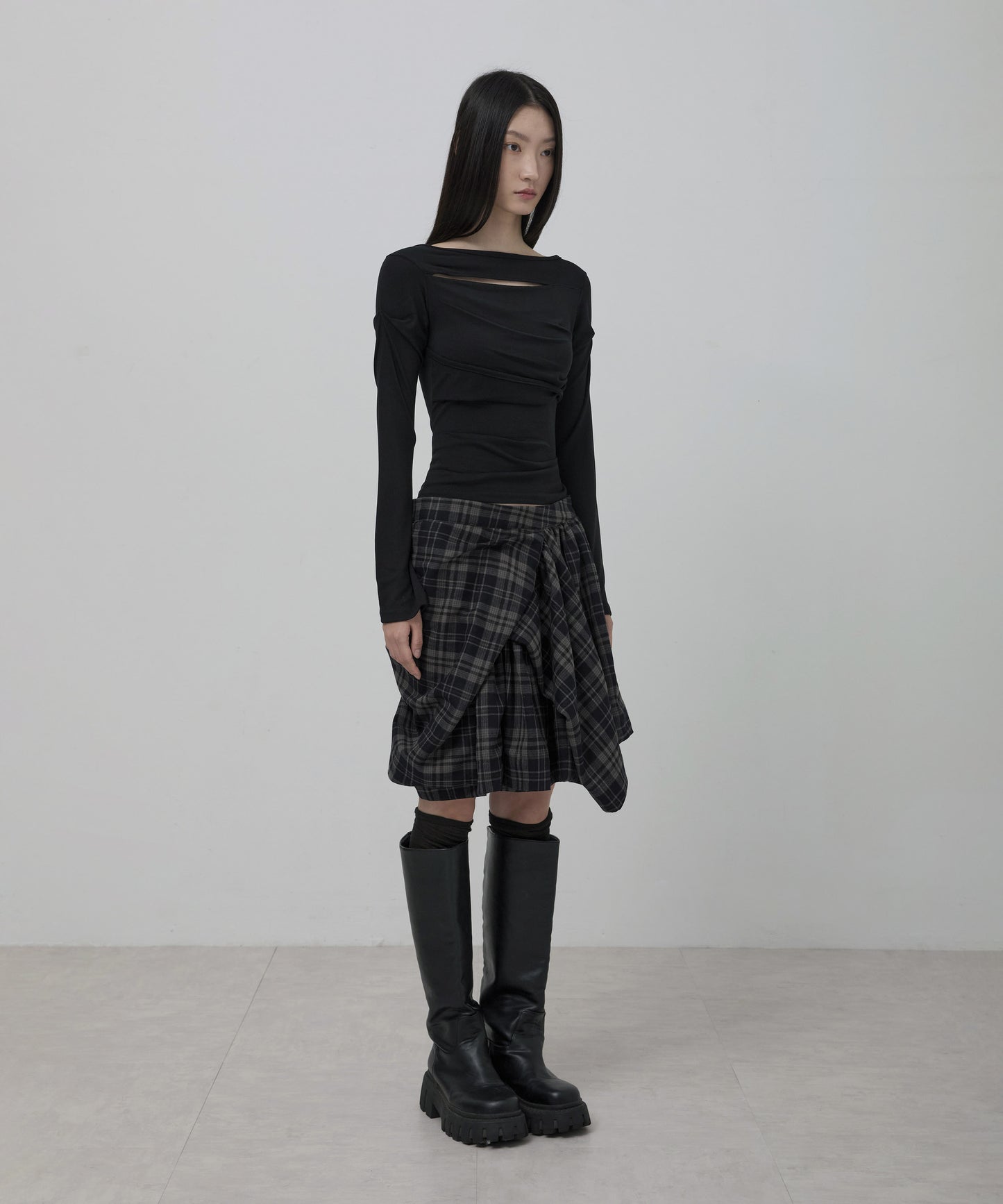 FLAREUP - Asymmetrical Draped Layered Skirt / Checkered