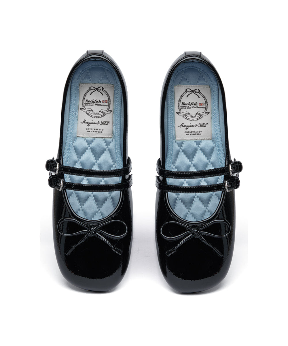 ROCKFISH WEATHERWEAR- SQUARE TOE TWO STRAP MARYJANES(ENAMEL) - BLACK