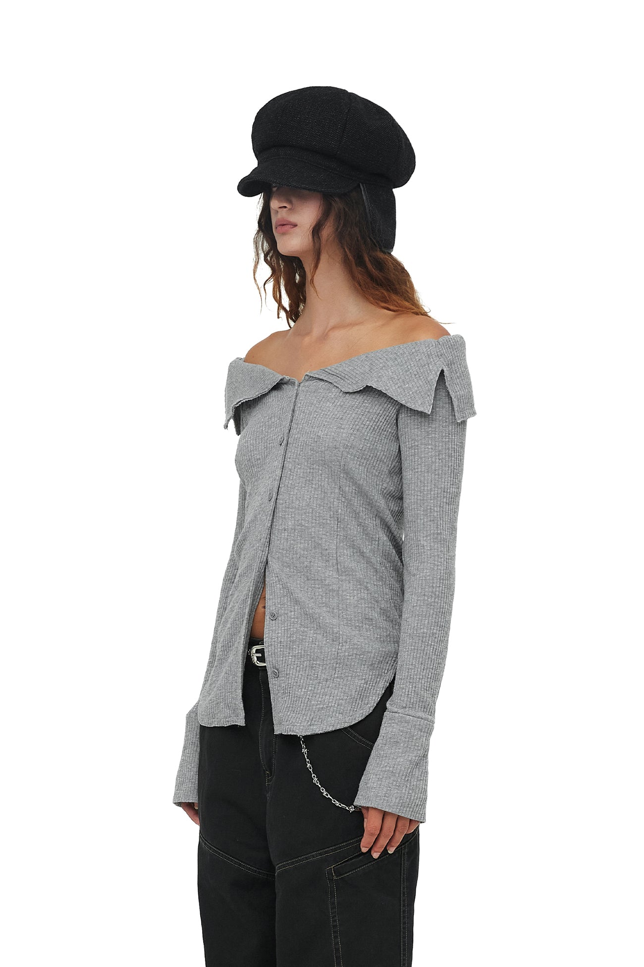 CERRIC -  OFF-SHOULDER CARDIGAN / GRAY