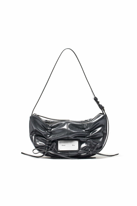 MATIN KIM - HALF SHIRRING RIBBON ROUND BAG IN CHARCOAL