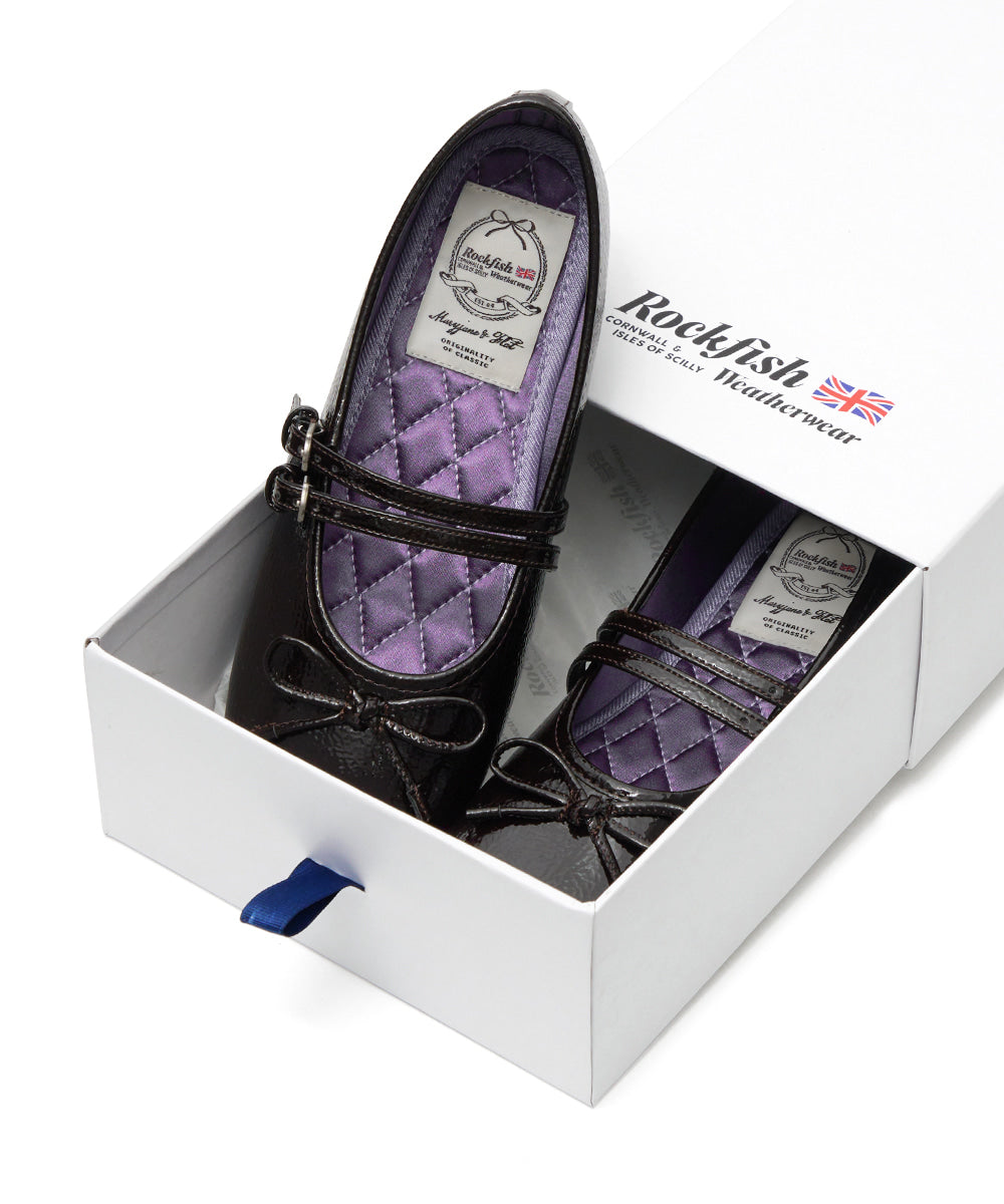 ROCKFISH WEATHERWEAR- SQUARE TOE TWO STRAP MARYJANES(ENAMEL) - BROWN