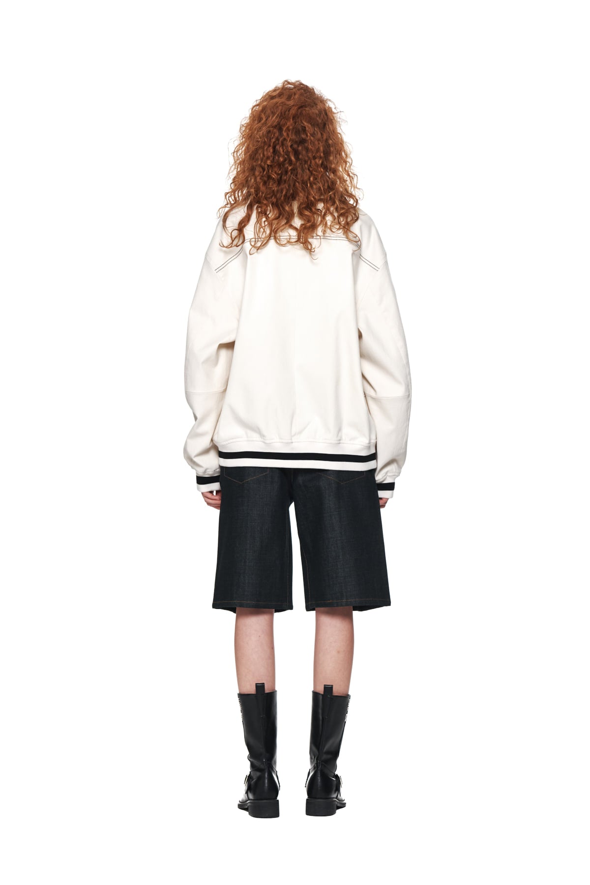 MATIN KIM -  STITCH VARSITY JUMPER IN IVORY