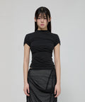 FLAREUP - Asymmetrical Draped Mock Neck T-Shirt / Black