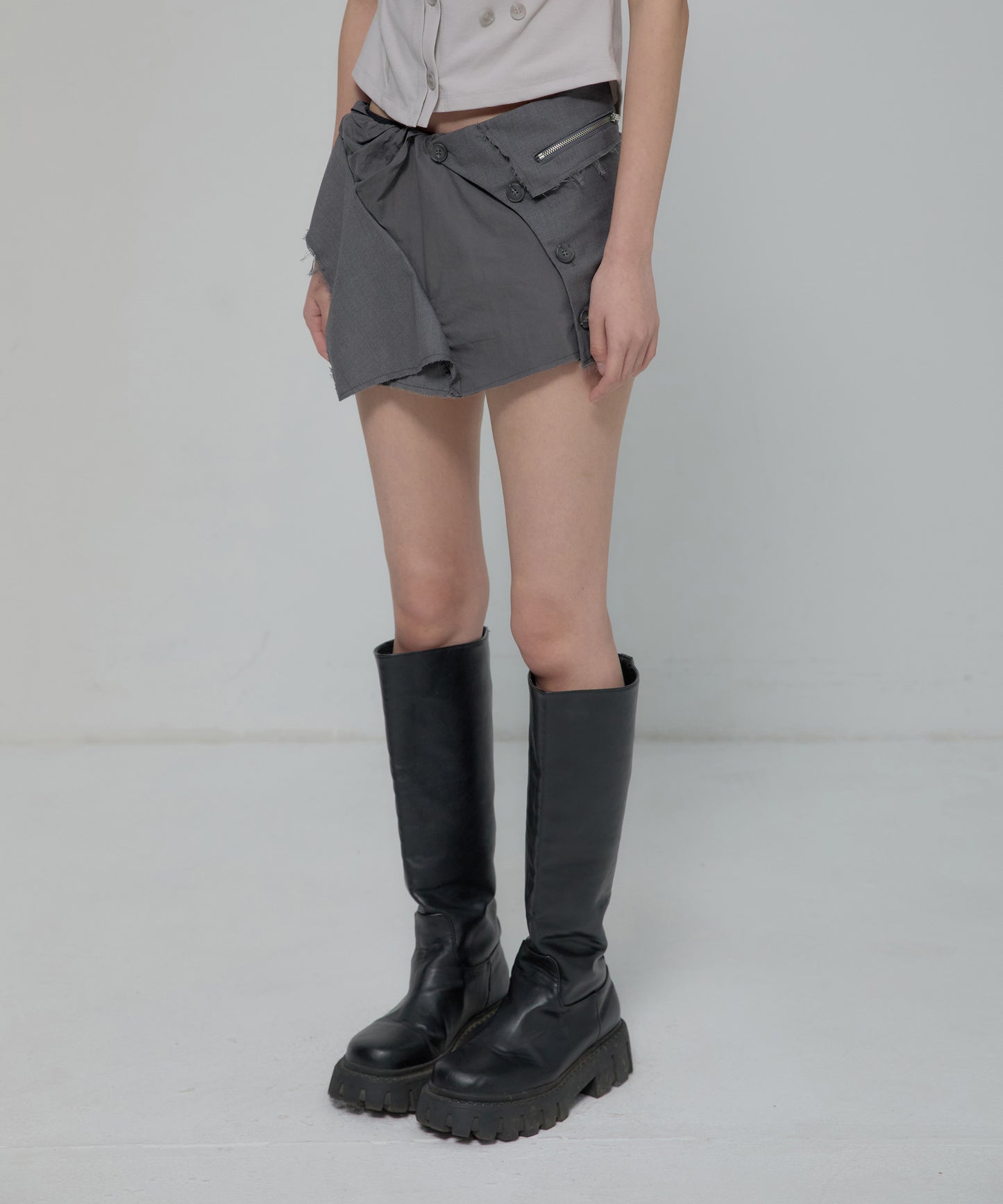 FLAREUP -  Asymmetrical Layered Mini Skirt  / Gray
